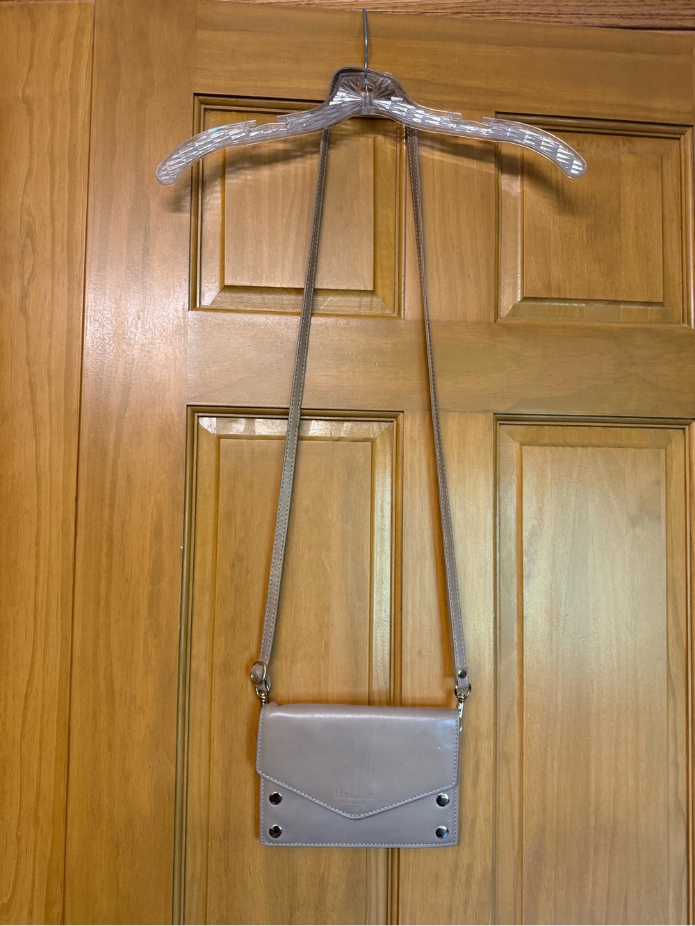 Hammitt Taupe Leather Crossbody Bag with Stud Accents